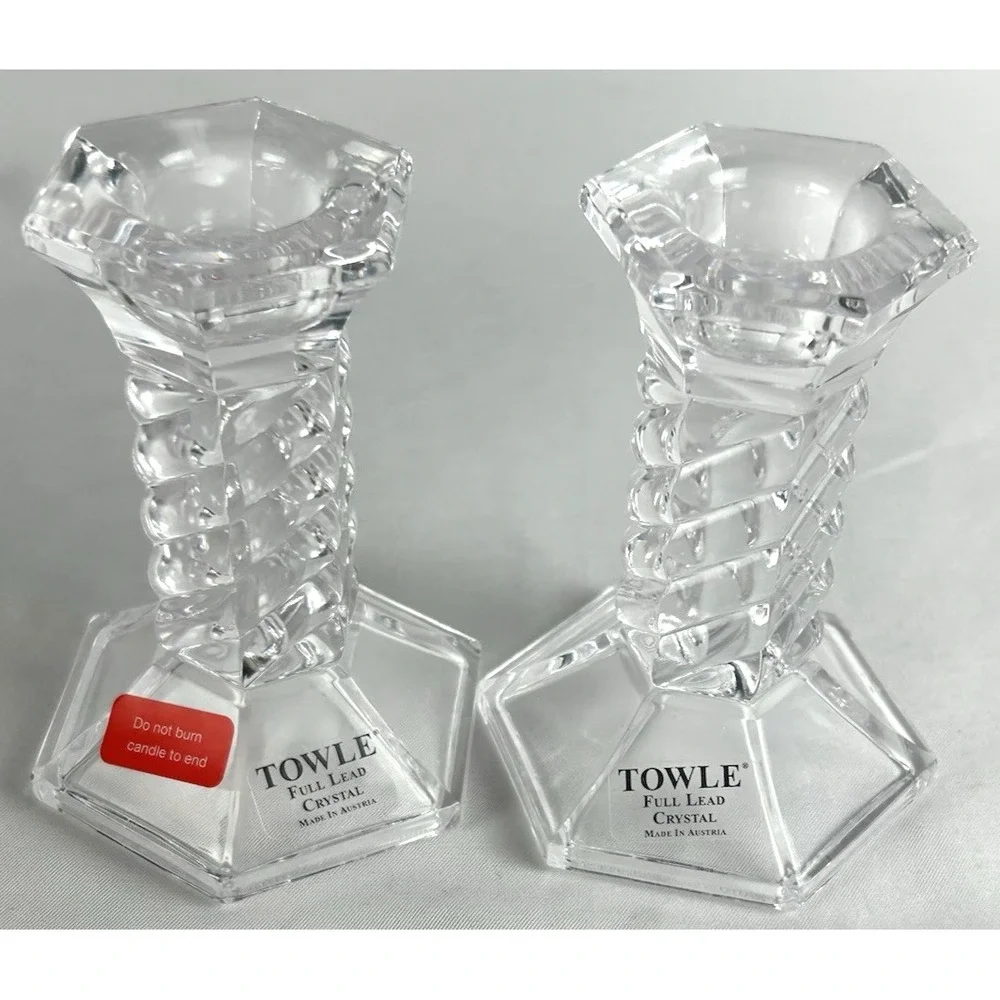 Vintage Towle Lead Crystal Candlestick Pair Made in Austria Twisted Column